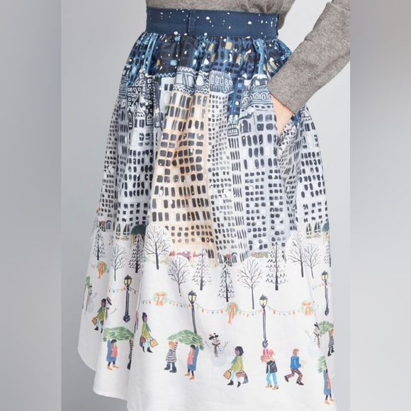 ModCloth Winter Wonderland Cotton Skirt Size L - Picture 4 of 11